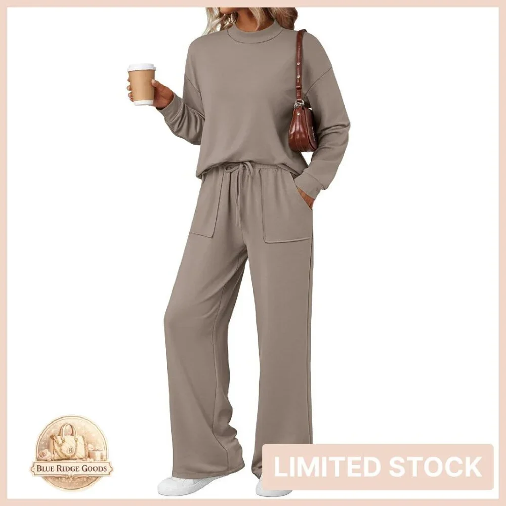 Mock Turtleneck Top Wide Leg Pants Lounge Set Y2K Chic Minimal